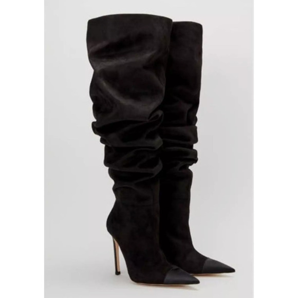 NIB Good American Women's Suede Stiletto Pointed Toe Over the Knee Boots Sz 8 - Picture 3 of 12